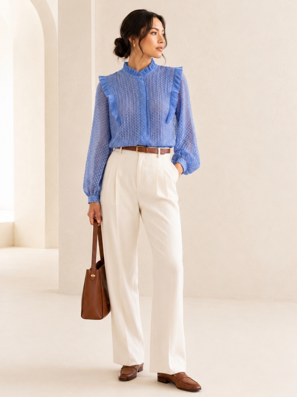 Reiss Sheer Silk Blend Ruffle Blouse Cornflower Periwinkle Blue Statement Sz 8 - Picture 16 of 16